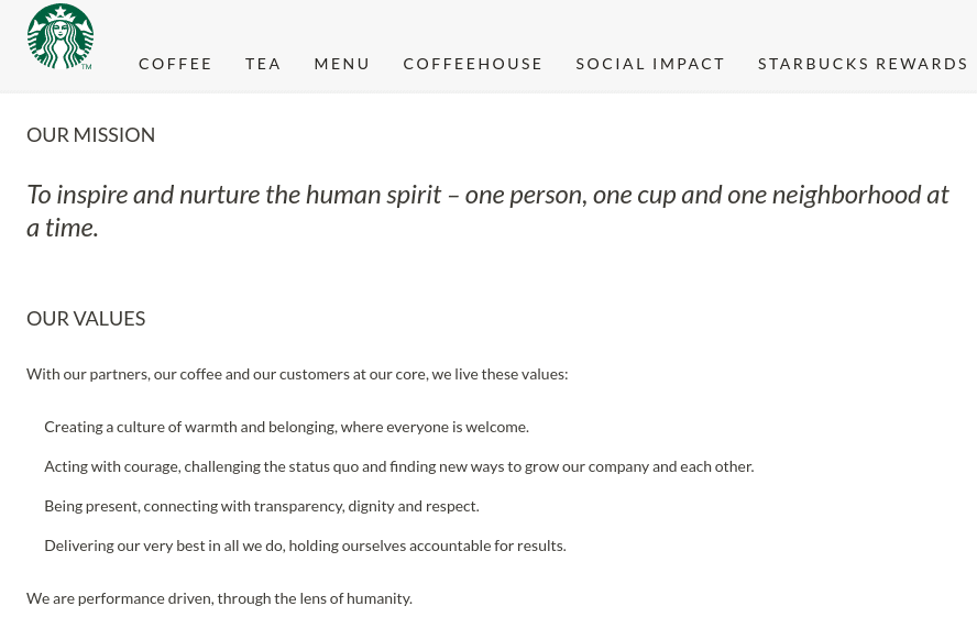 Starbucks mission statement