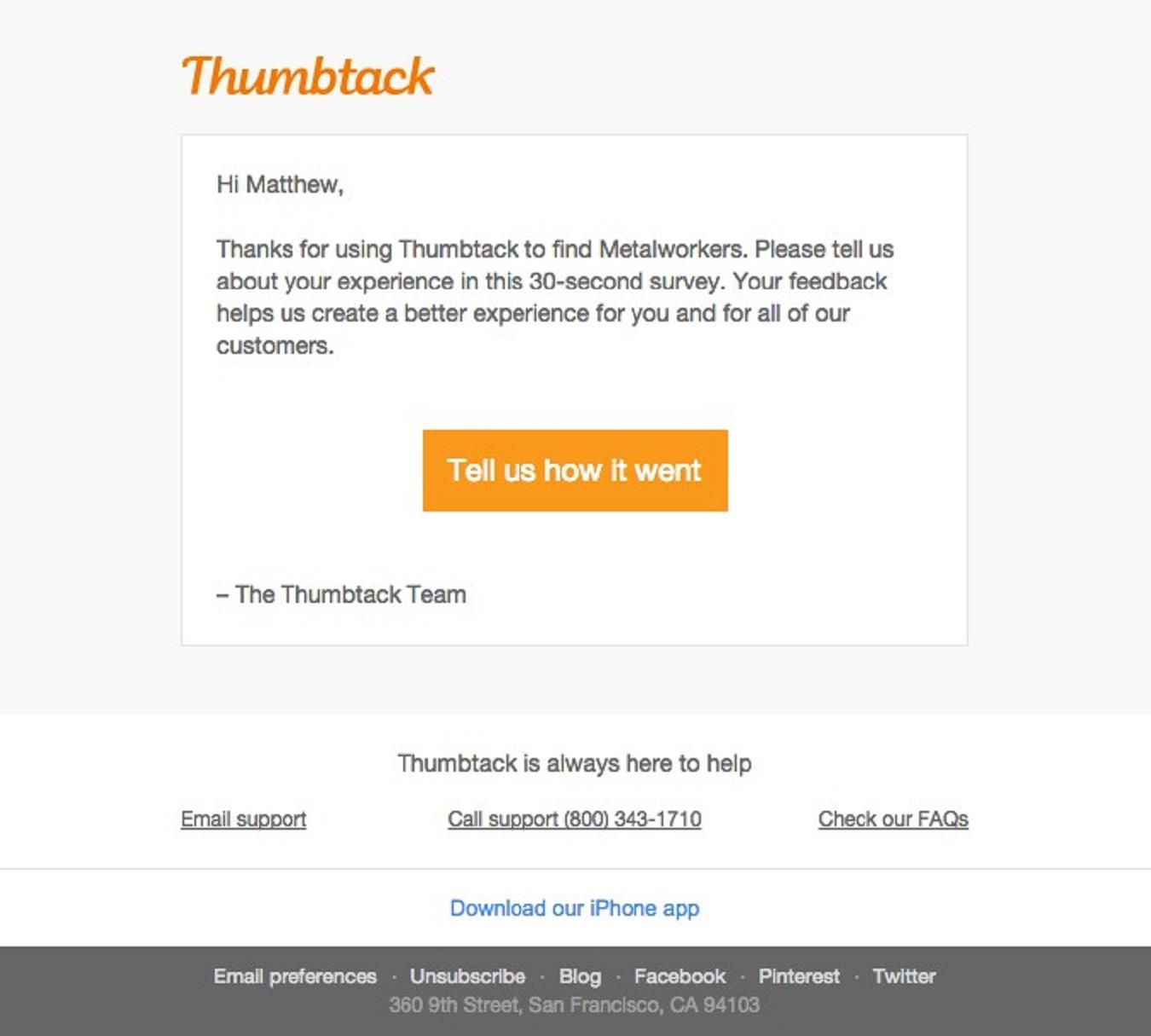 Thumbtack subject line example