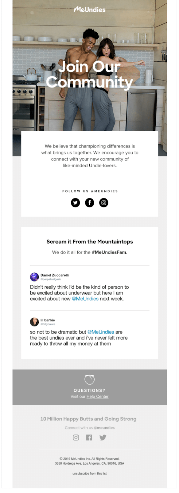 When to use email marketing Me Undies engagement emails