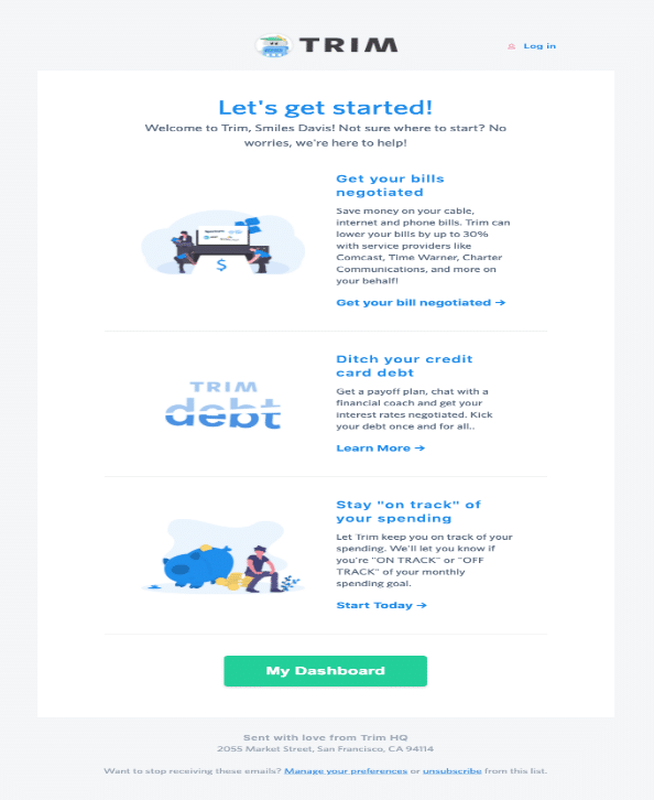 Trim email example for newcomers