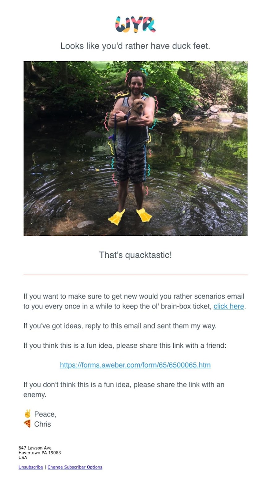 WYR subject line example