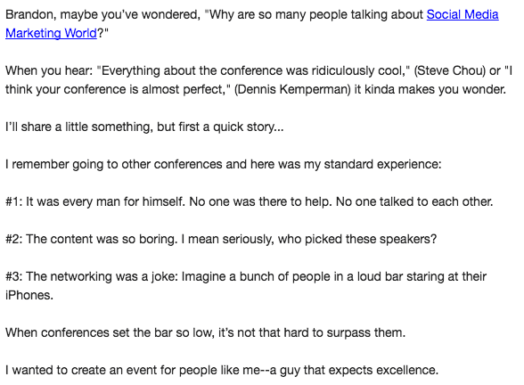 Social Media Examiner Event Promotion Email from Company Leader