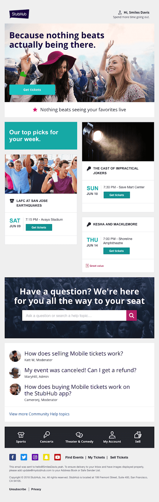 StubHub knows what users like and brings it to them