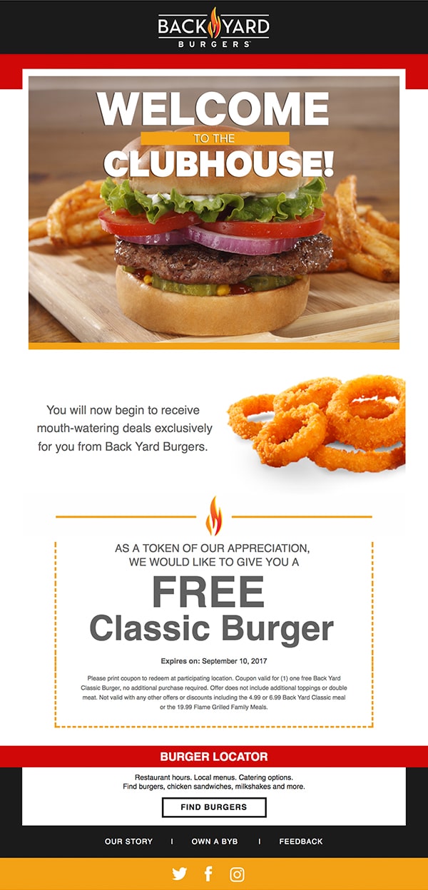Backyard Burger’s – Welcome Email Content