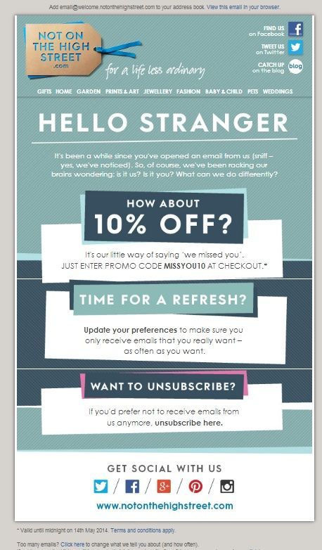 Not on the High Street share button examples