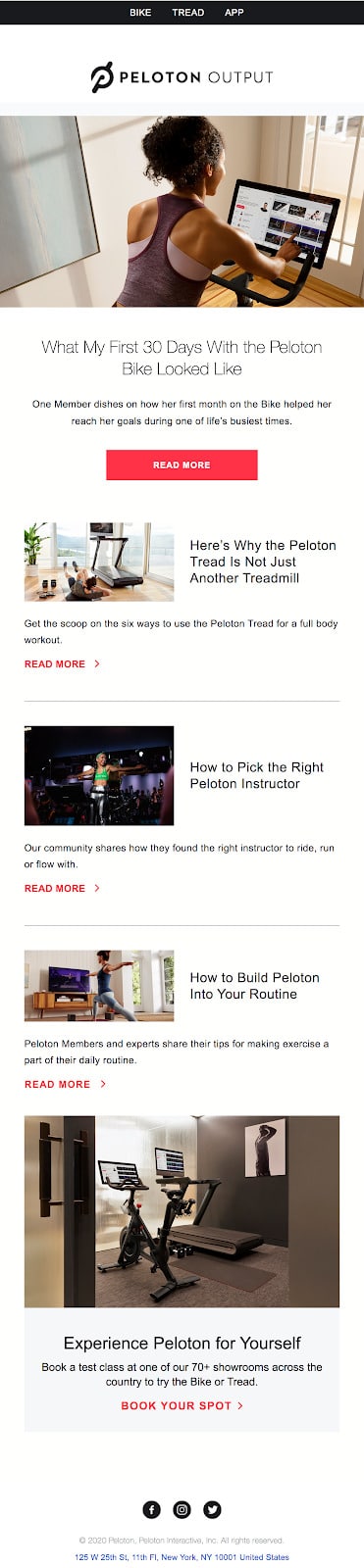 Peloton what my first 30 days looks like email