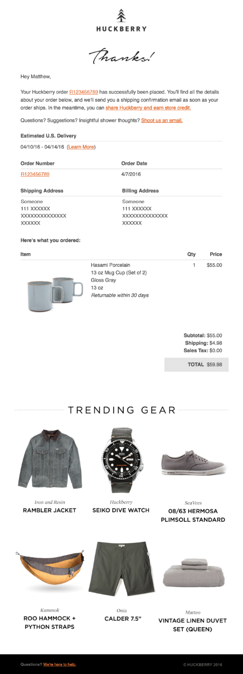 Triggered email examples: optimizing transactional emails