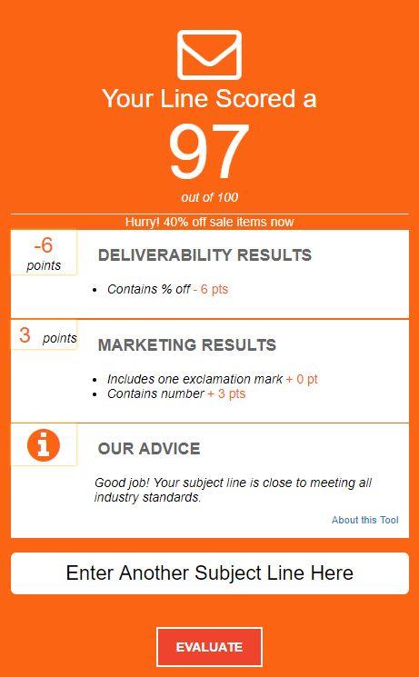 With these actionable tips, SubjectLine.com will help you get a perfect score for your next campaign for free.