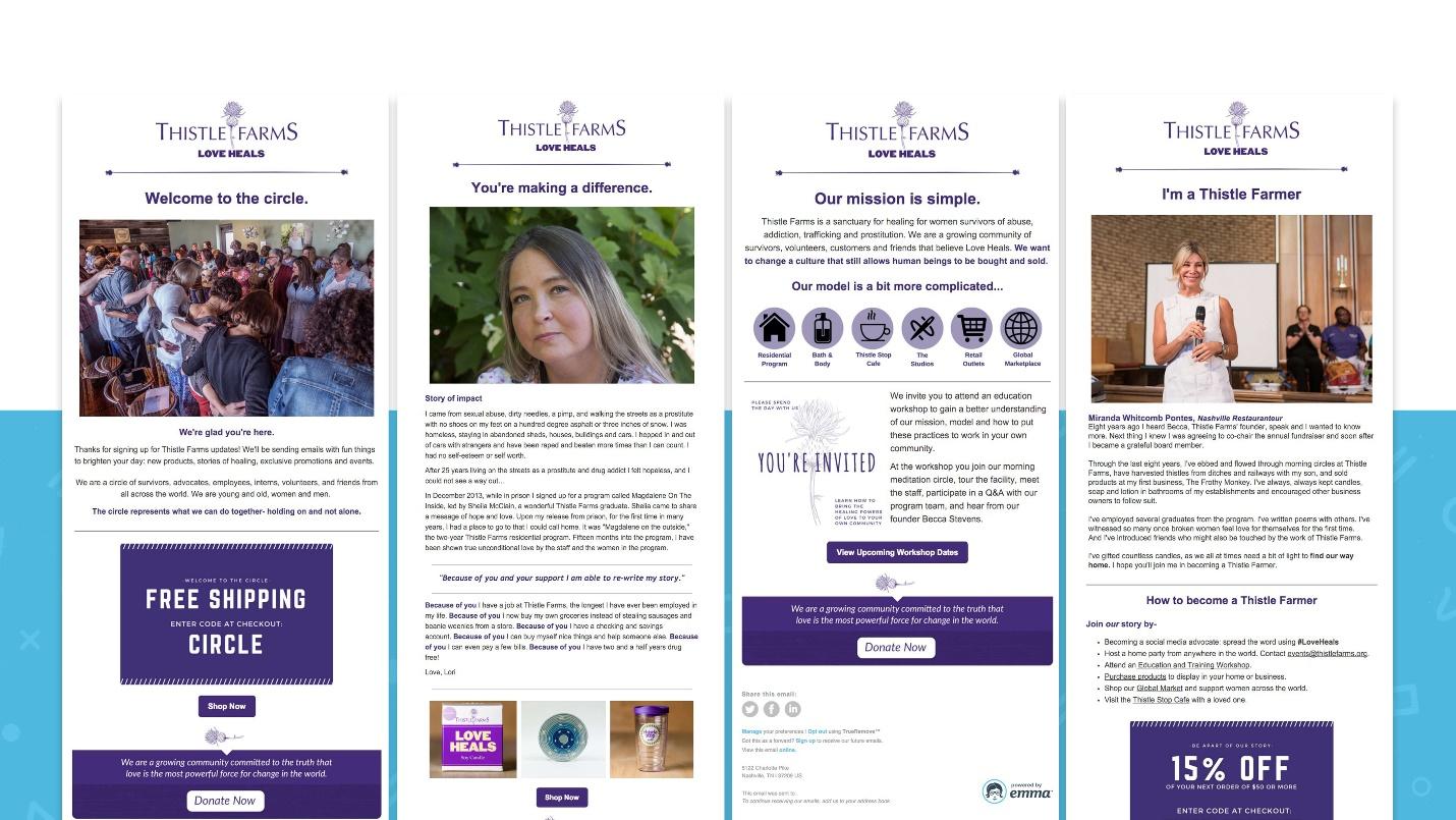 Thistle Farms welcome email example