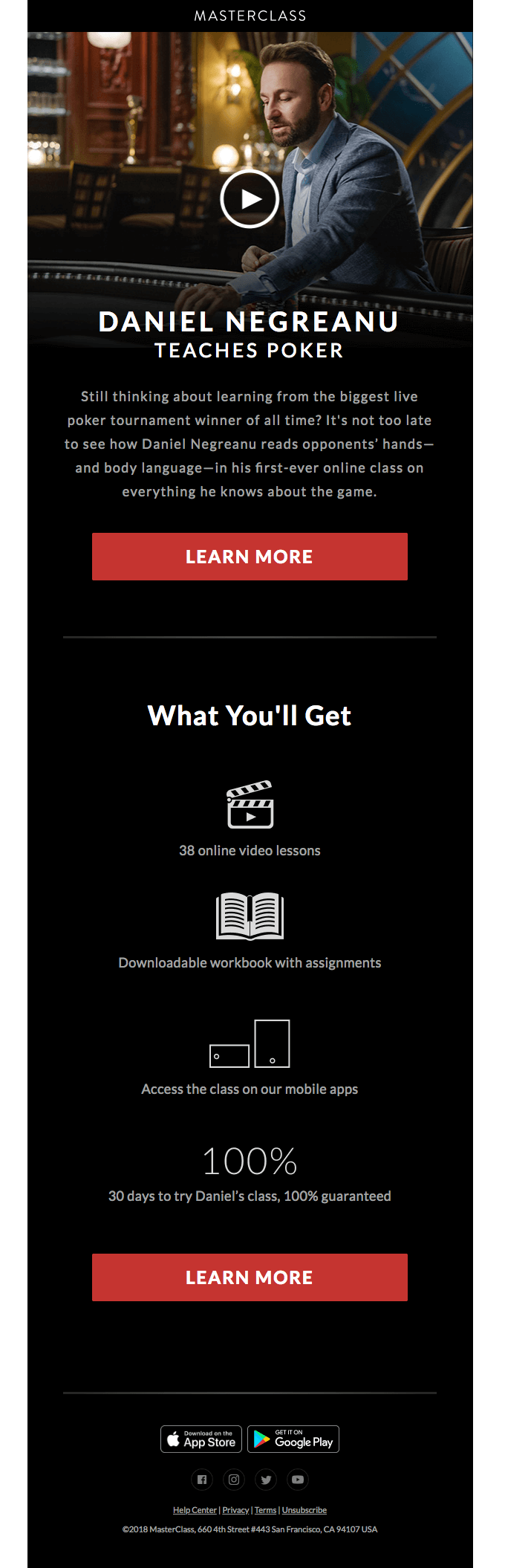 This email from Masterclass is specially designed to convert leads. It includes a slick video and it’s personalized based on the subscriber’s interest.