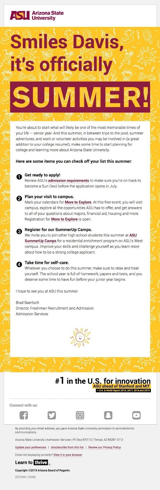 Arizona State University email example