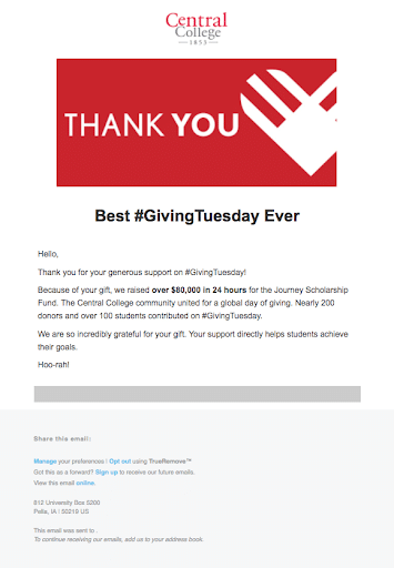 This follow-up email from Central College has been optimized for mobile devices.