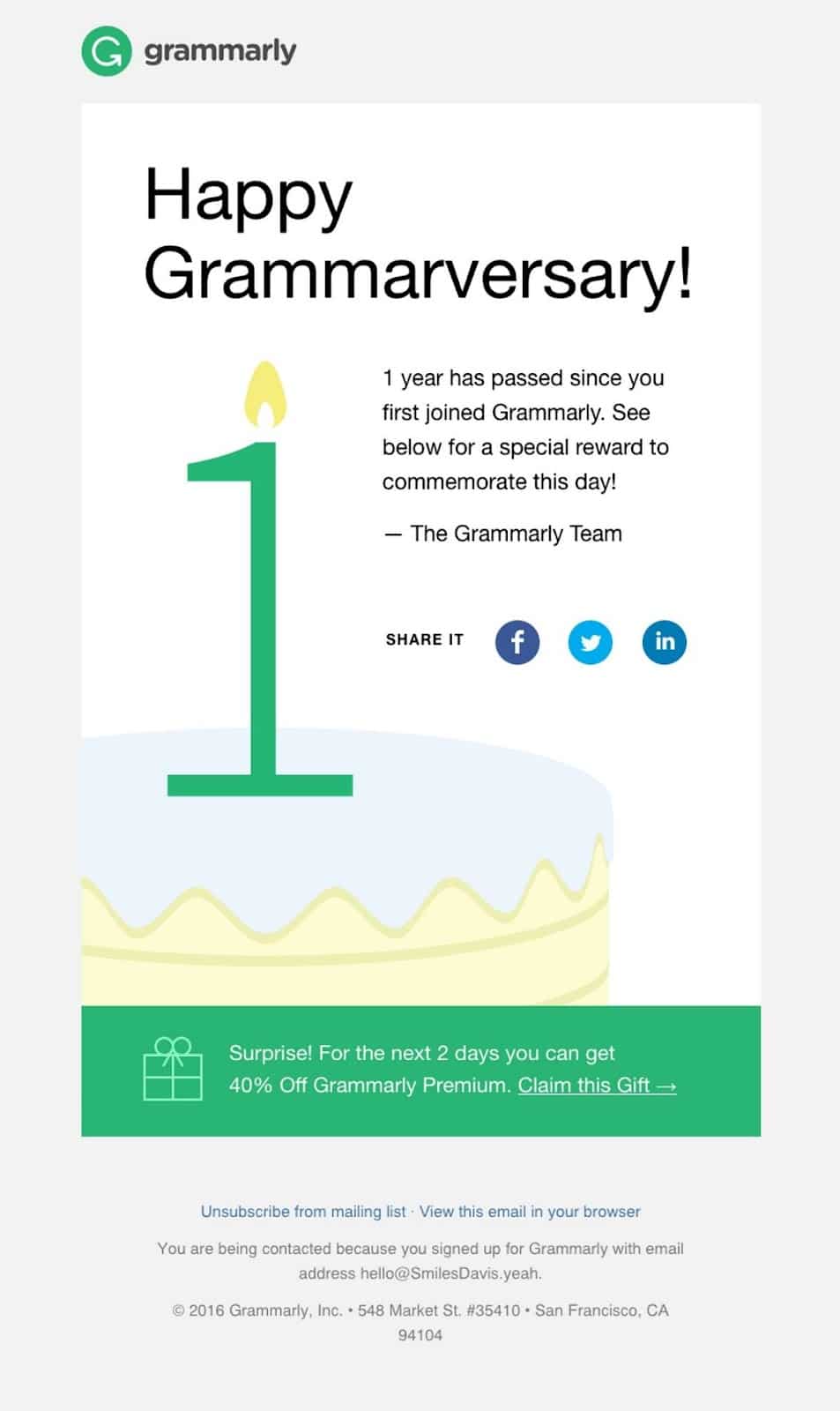 grammarly welcome email example