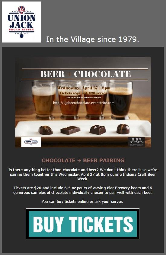 This example by Union Jack isn’t only a visually appealing email, it doubles as an event invite. An email campaign like this can be created using the data that was collected by OpenTable and downloaded to our Venga integration.