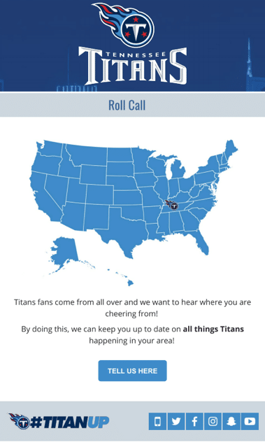 Titans email marketing example