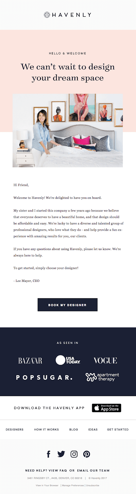 Havenly Welcome Email