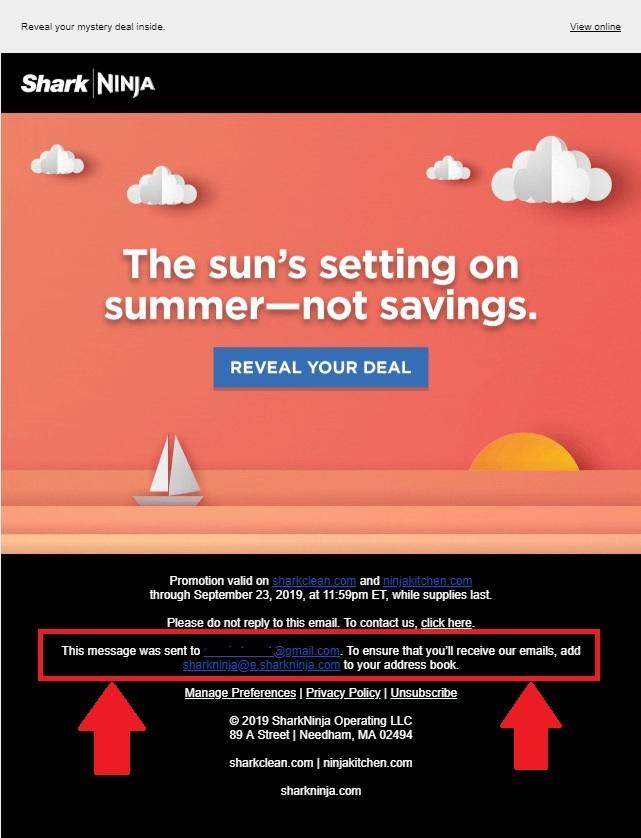 SharkNinja asks readers to whitelist their email address to ensure they keep getting content