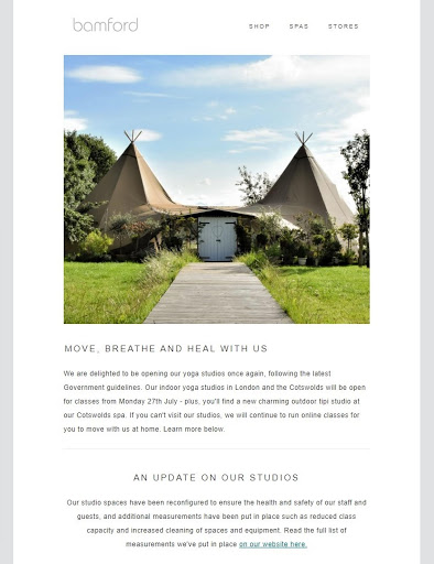 fitness email COVID-19 update example