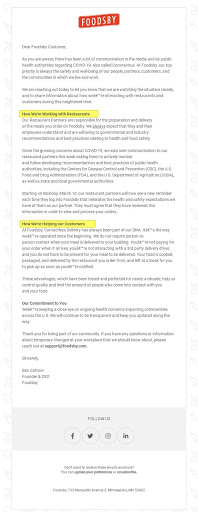 foodsby email covid-19 update example