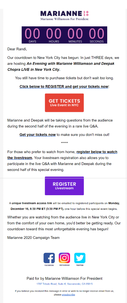 countdown timer in the contents of a newsletter