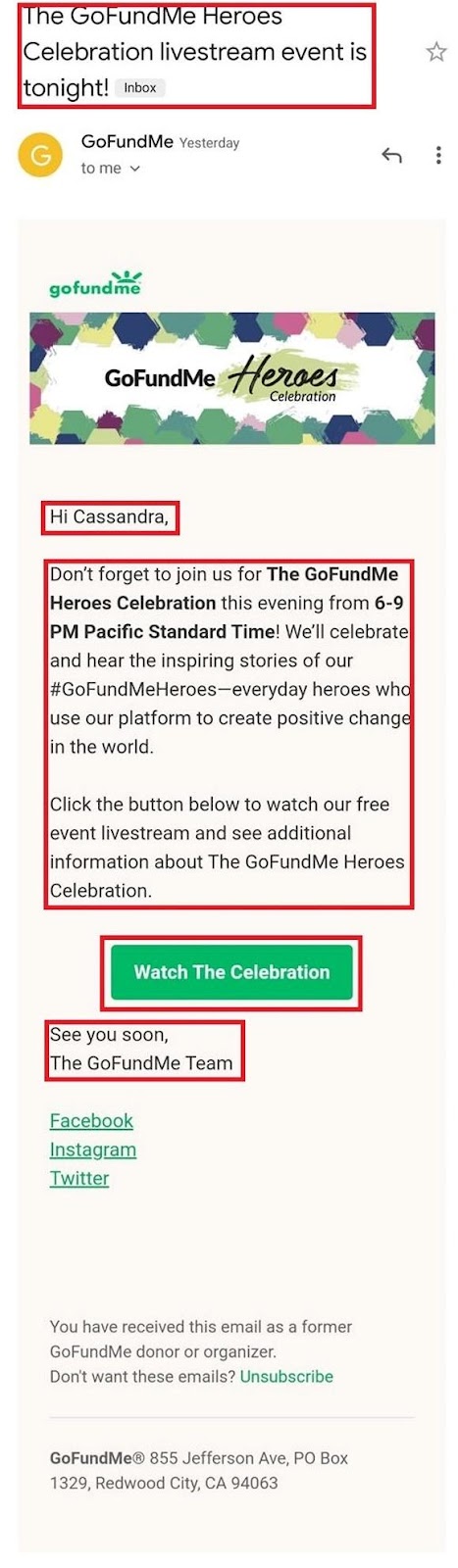 GoFundMe email example