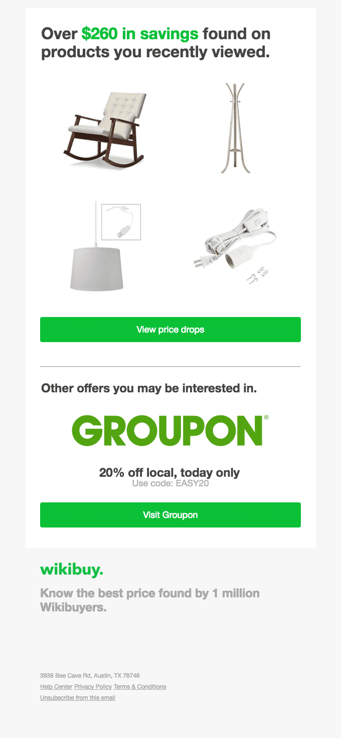 Groupon’s cumulative savings approach highlights a deal.