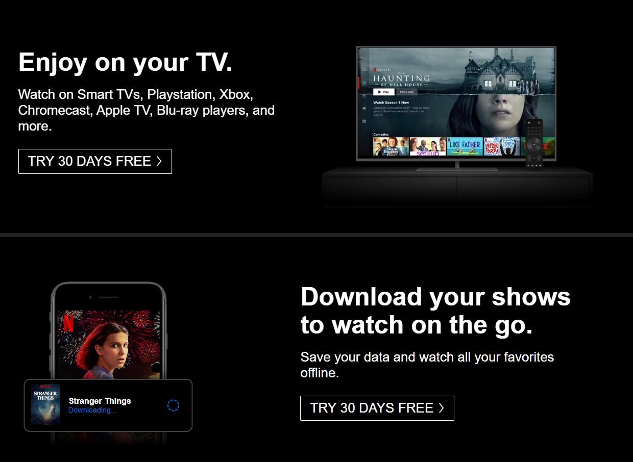 Netflix offers a free trial before users must start paying a monthly fee