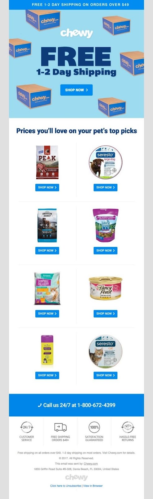 Chewy personalizes their email messages based on a user’s previous purchases