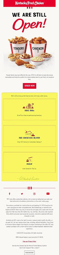 KFC restaurant open email announcement example