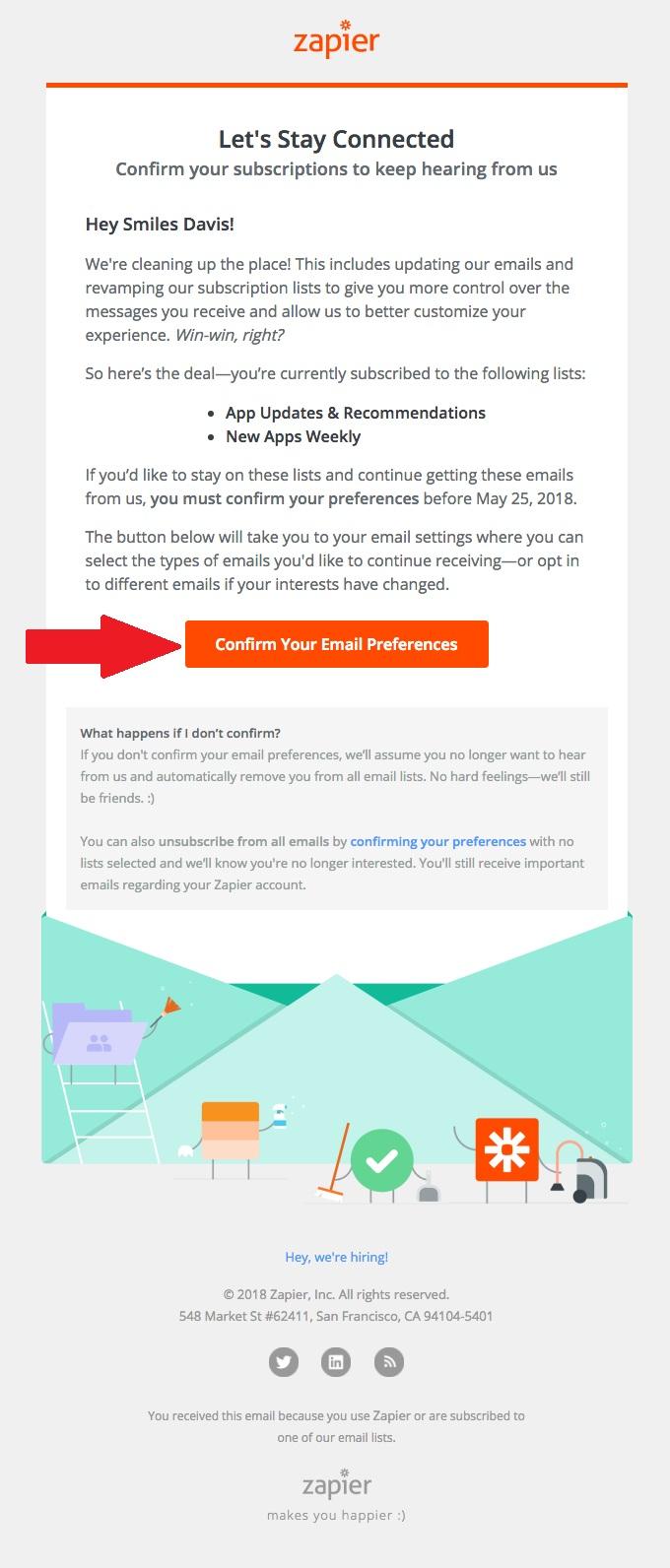 Allow current subscribers to confirm their personal email preferences