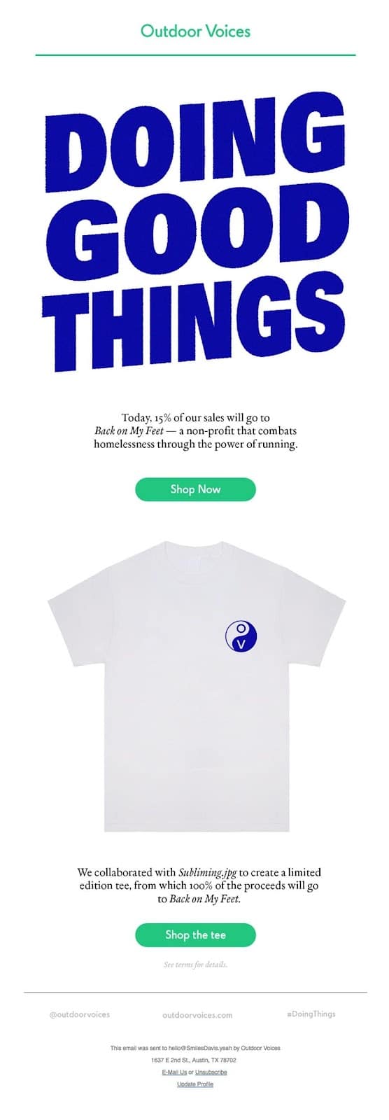 Outdoor Voices’ limited edition tee and one-day sale