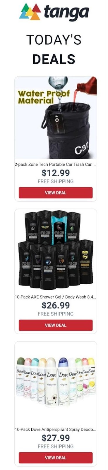 Tanga Email Ad for Today's Deals