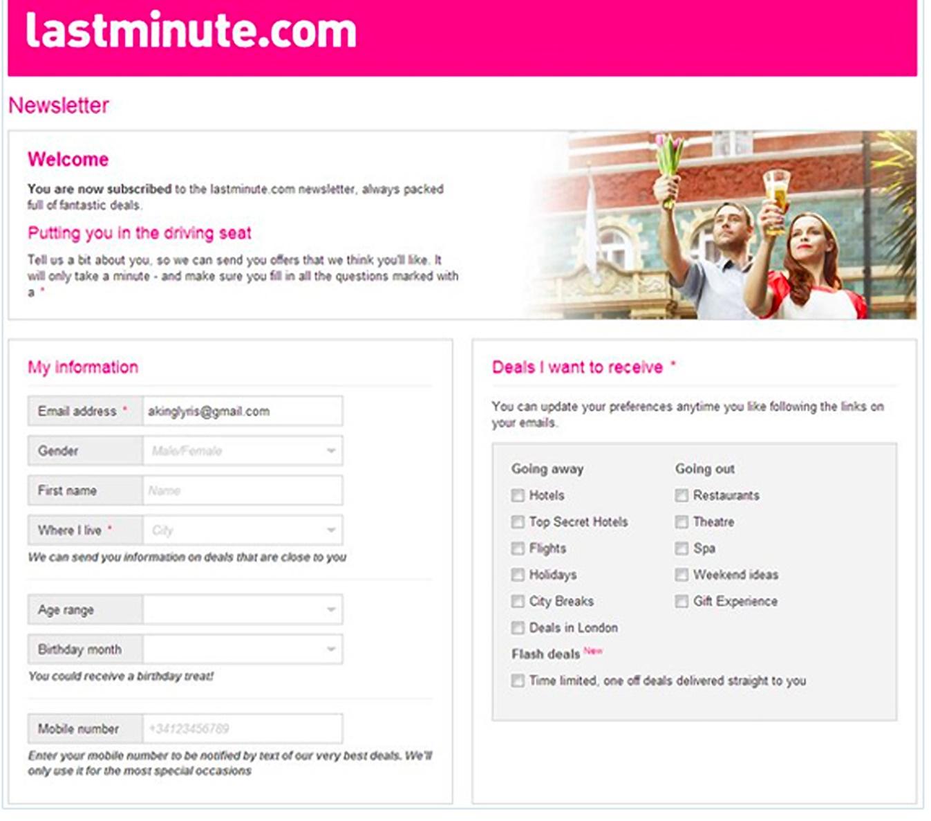 lastminute.com email example