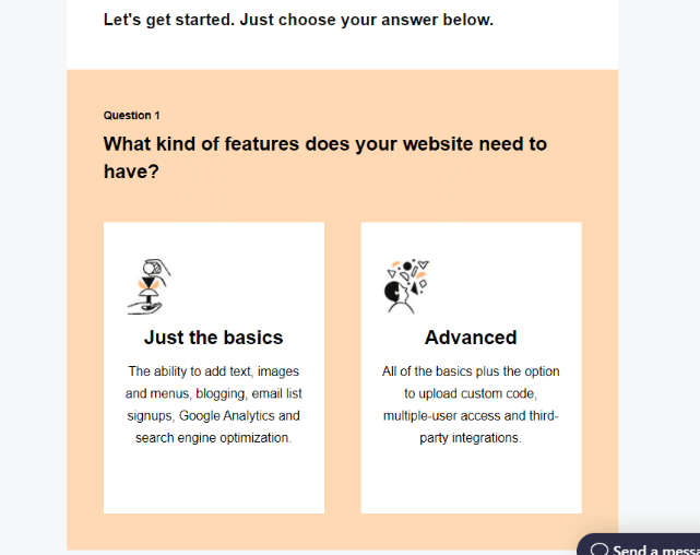 example of interactive quiz from GoDaddy