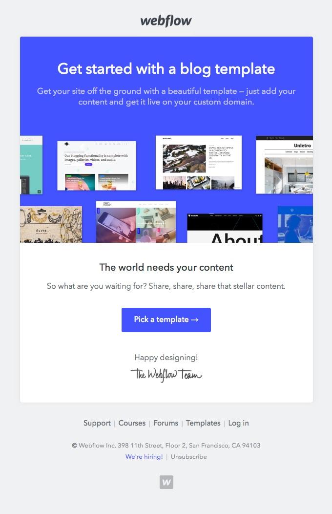 Webflow keeps their copywriting short, sweet and to the point.A screenshot of a cell phone Description automatically generated
