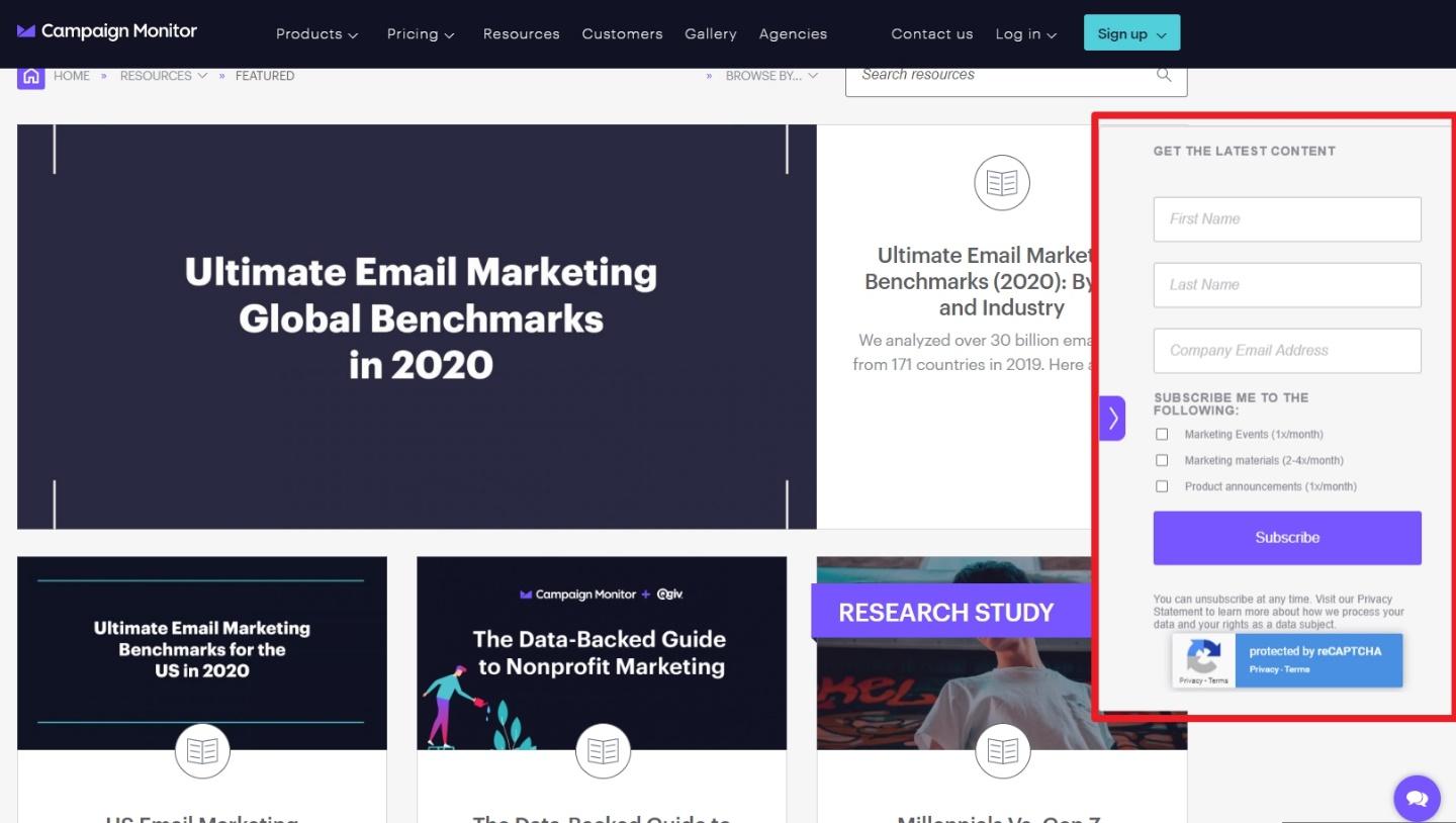 Campaign Monitor website example
