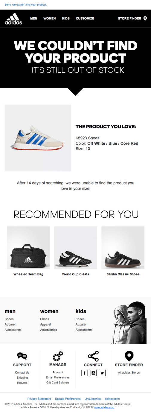 Adidas out of stock email notice