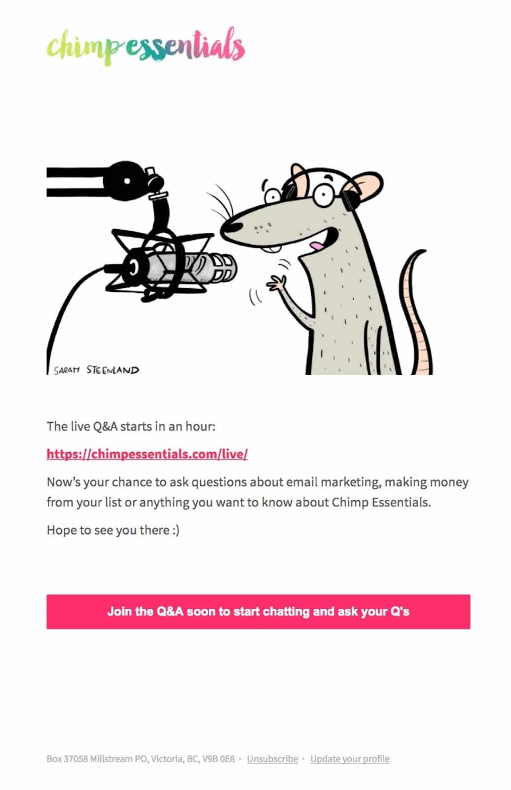 chimp essentials reminder message