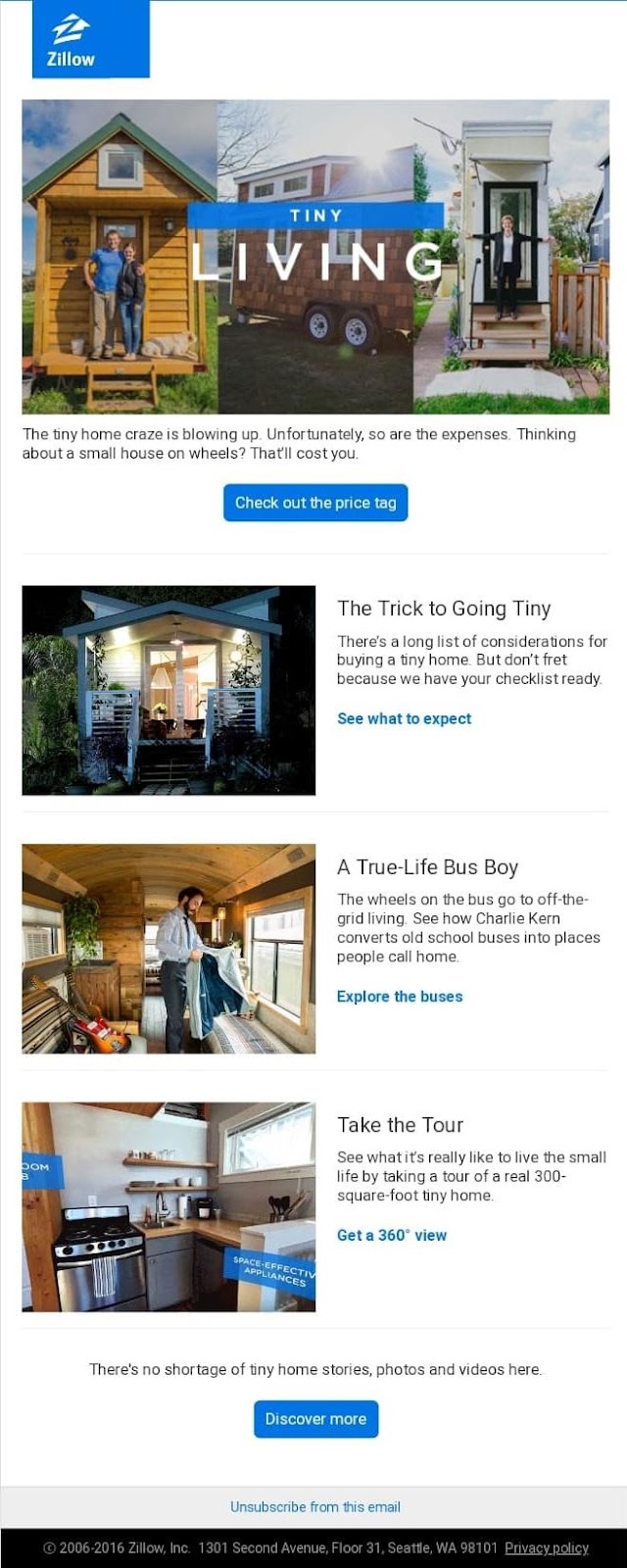 Email Newsletter example that features a minimalistic design with a clear design hierarchy