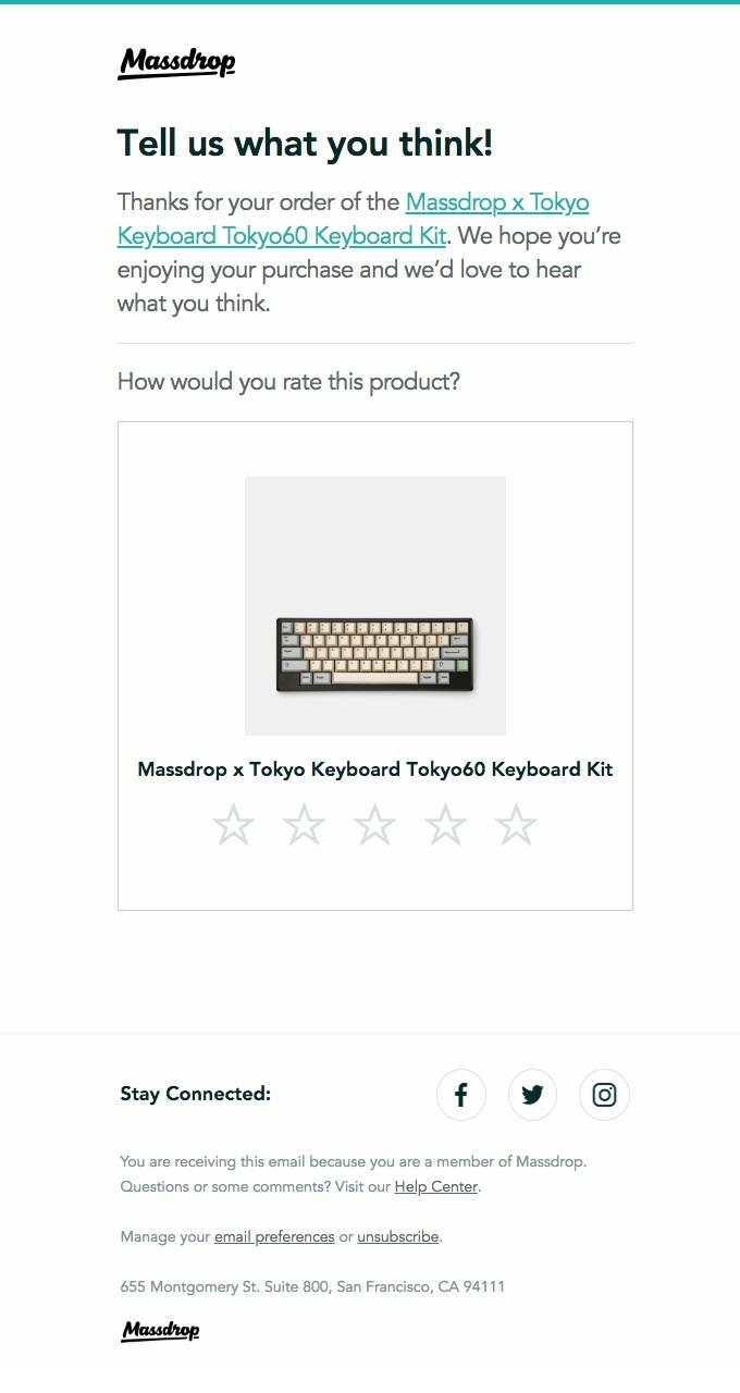 Star reviews in an email message is a great way to ask for product reviews without troubling readers