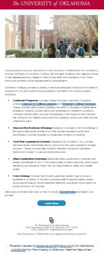 See how the University of Oklahoma maintains their branding in this transactional email.