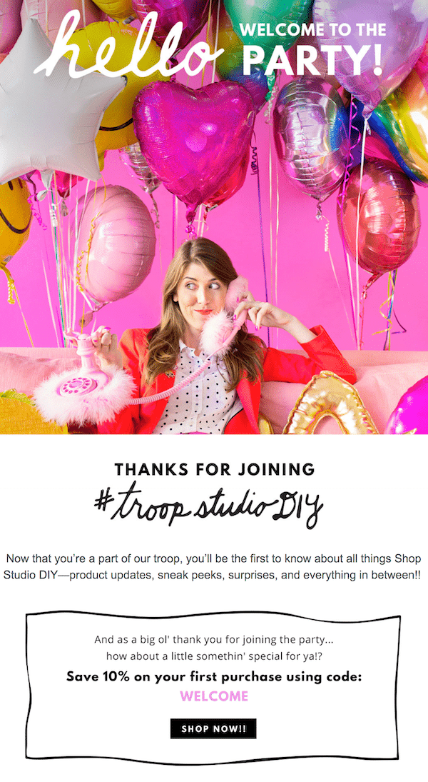 colorful email welcome example