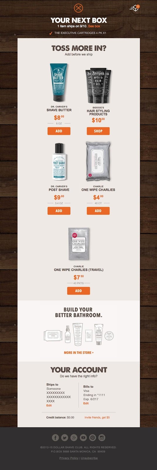 Dollar Shave email subscription example