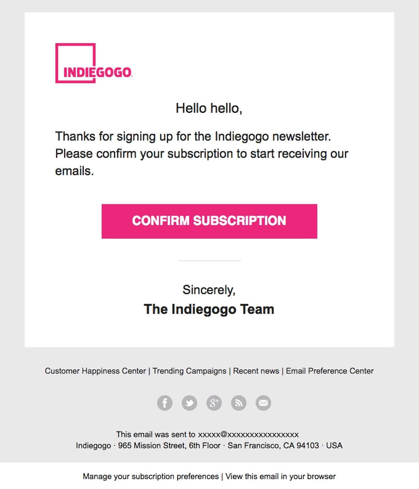 indiegogo newsletter signup