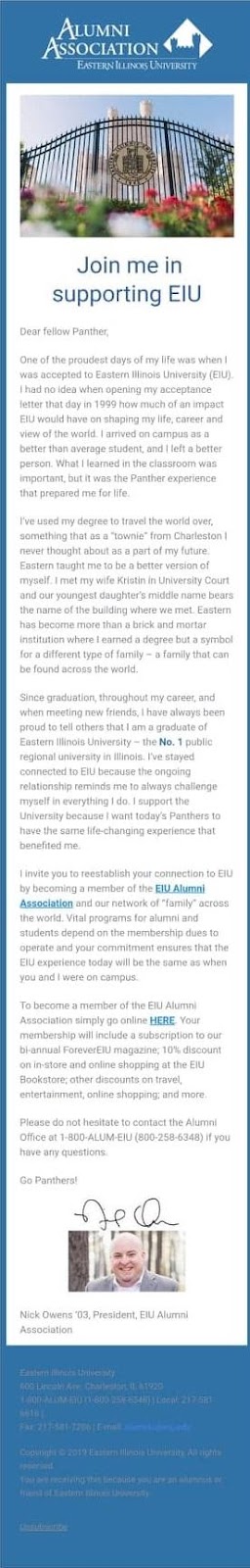 Use admission tracking software with email automation to invite them to join the Alumni Association for your institution