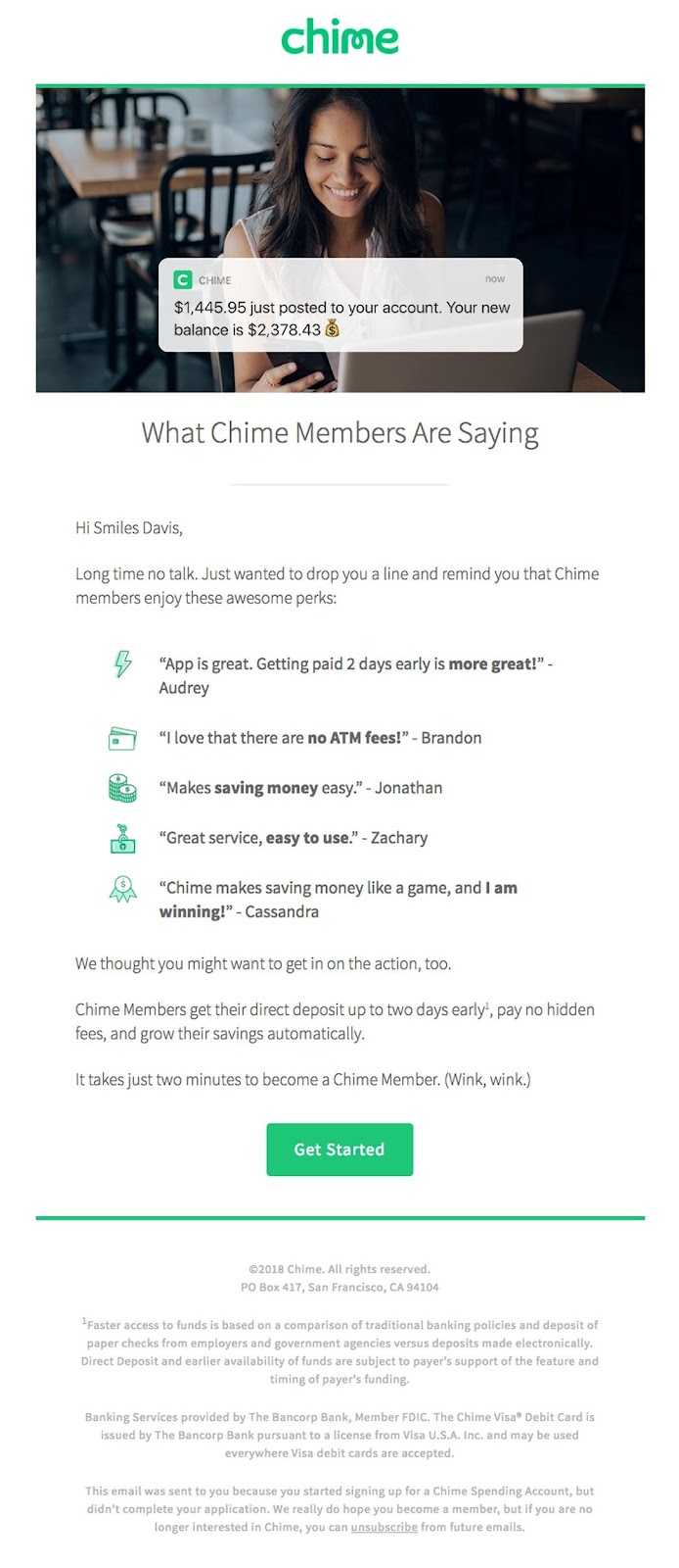 Chime social proof example