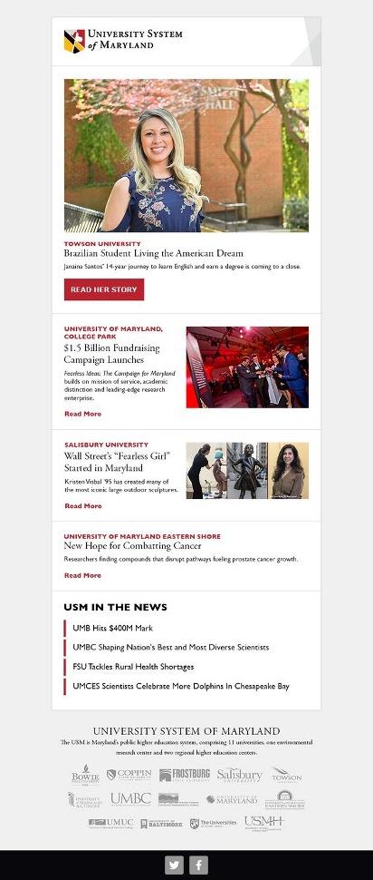 University of Maryland newsletter example