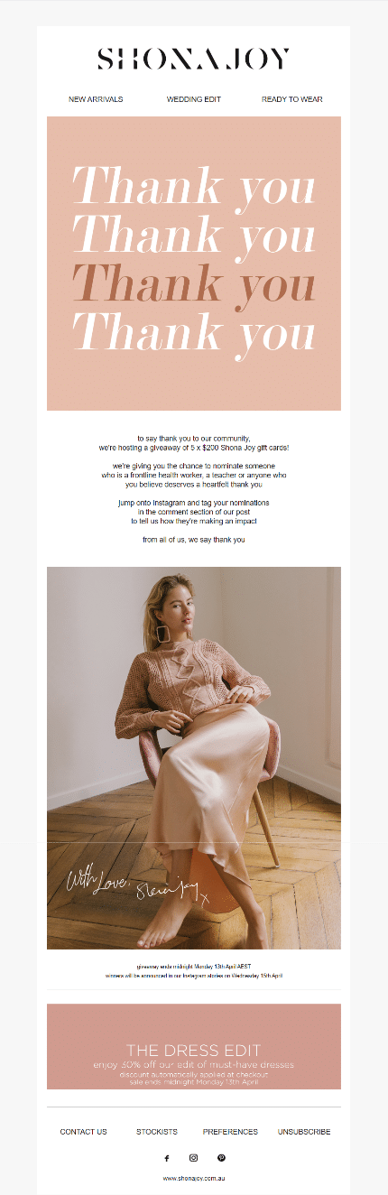 Customer appreciation email thanking first-line healthcare workers.