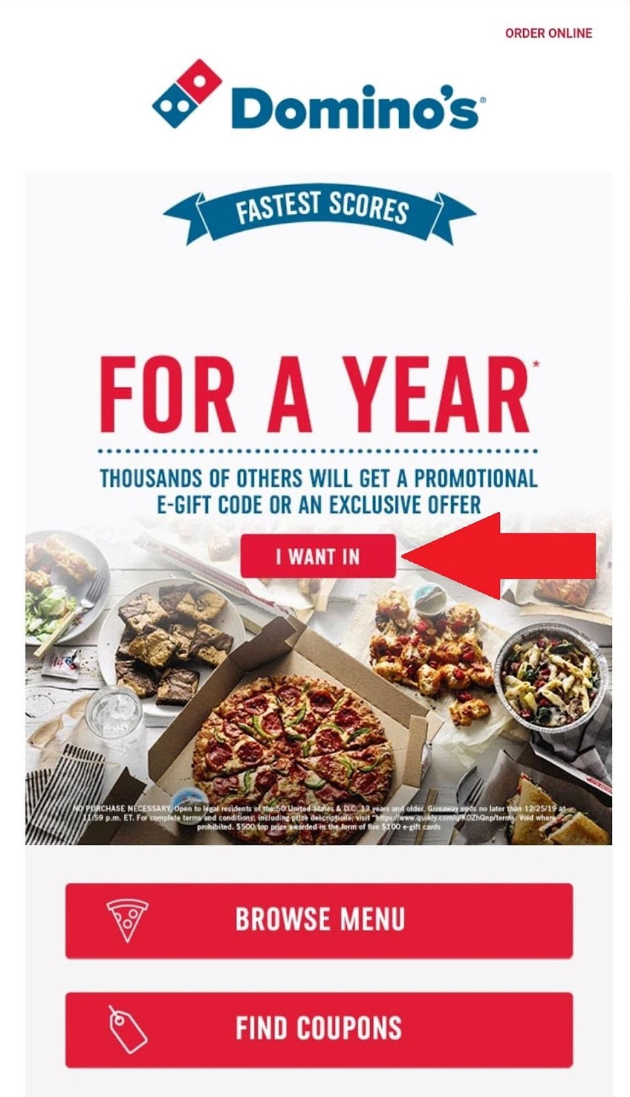 Domino's CTA example
