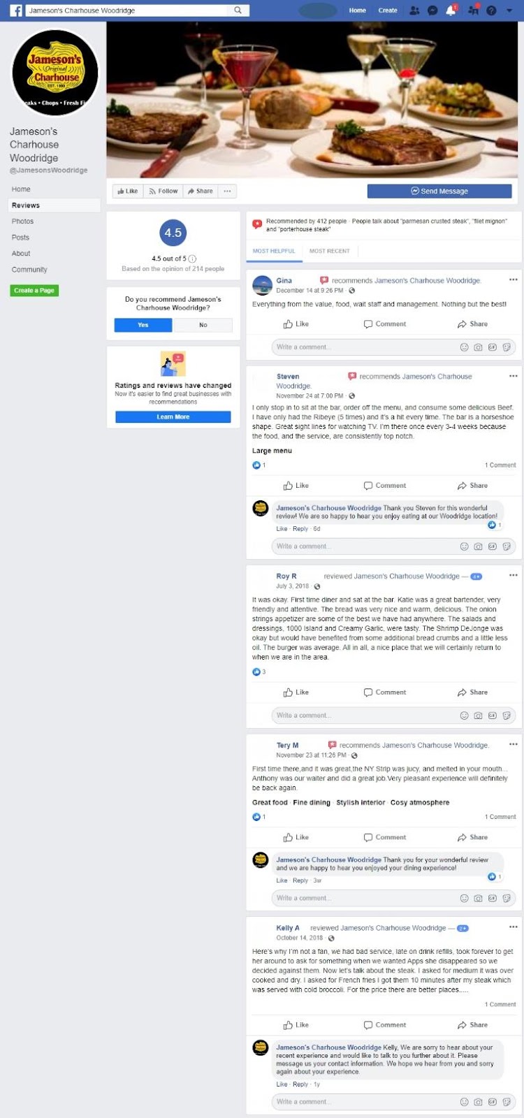 Jameson’s Charhouse Facebook page